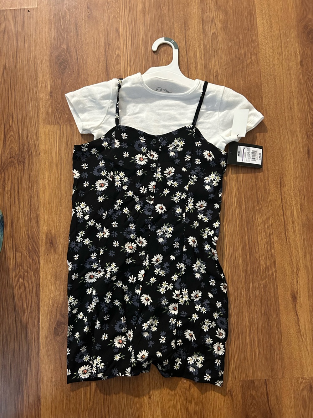 Art Clss Black Daisy-Print Spaghetti Strap dress